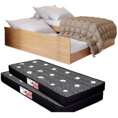 Bicama Solteiro Vira Casal MDF Incluso 2 Colchões 3 em 1 - Bicama Matr