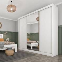 Guarda Roupa Casal 3 Portas 4 Gavetas Espelho Dacar Tcil, Neve