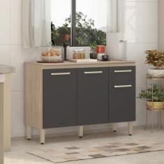 Balcão De Cozinha 3 Portas 1 Gaveta Dama Avena/grafito Demóbile Avena/grafito