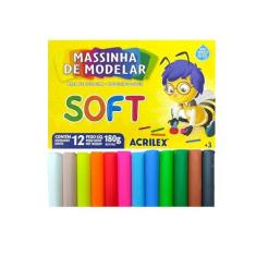 Acrilex Massinha de Modelar Soft 12 Cores - 2kg - Não Tóxica - Criança - Atividades Artísticas