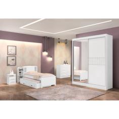 Guarda Roupa Solteiro 2 Portas 3 Gavetas - Atenas Ripado-Branco - Móveis D`Doro