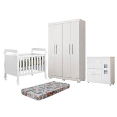 Quarto de Bebê Berço Mini Cama com Colchão, Cômoda 1 Porta 4 Gavetas e