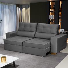 Sofá Baú Retrátil E Reclinável 5 Lugares 250cm Veludo Nobre Cinza