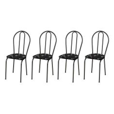 Kit 4 Cadeiras 004 Cromo Preto/florido - Artefamol