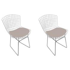 Kit 2 Cadeiras Bertoia Cromada Com Assento Sintético Bege Cor Bege