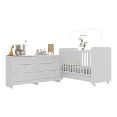 Berço 3 Em 1 Para Colchão 130x70cm Com Rodízios E Cômoda Chantilly Multimóveis Branco