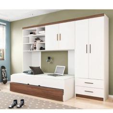 Quarto modulado juvenil Guarda Roupas 4 Portas Com Cama Embutida Solte