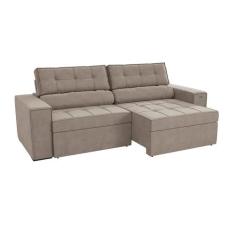 Sofá 4 Lugares Retrátil e Reclinável Lanus Veludo Cinza Claro 250 cm -