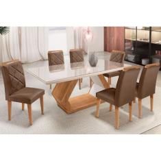 Mesa Alvorada 180 Tp Mdf Vidro canto Reto 6 Cadeiras Rufato