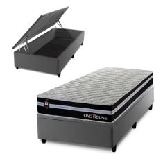 Conjunto Box Baú Cinza Durham Preto 96x203x67 c/Molas Ensacadas