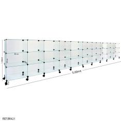 Balcão de Atendimento Modulado em Vidro com Rodízios - 5,00 x 1,00 x 0,40