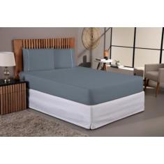 Jogo De Lençol 400 Fios Percal Poliéster Liso Toque Macio com Elástico Diversos Tamanho Solteiro Casal Queen King Size (Queen, Cinza)