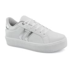 Tênis Godiva Calce Fácil Listras Laterais Feminino Branco Prata-Feminino