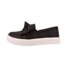 tenis feminino slip on sapatilha preto brilho infantil menina-Feminino