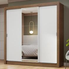 Guarda-Roupa Casal 3 Portas de Correr com Espelho Rustic/Branco Nobre 