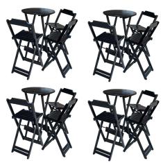 Kit 4 Conjuntos De Mesa Bistrô Dobravel Em Madeira Maciça Com 3 Banquetas Altas - Preto - Preto
