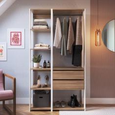Guarda Roupa Closet 2 Peças com 1 Cabideiros 2 Gavetas e 6 Nichos Easy Prodecor Branco/Montana