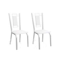 Cadeira Sala De Jantar Florença 2C005 Kit 2 Un Cromado/Courano Branco