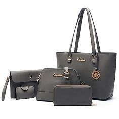 Soperwillton Bolsas e bolsas femininas de ombro com alça superior conjunto de 5 peças, Cinza-escuro, Large