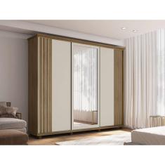 Guarda Roupa Casal com Espelho 3 Portas de Correr 4 Gavetas Espanha Cinamomo/Off White