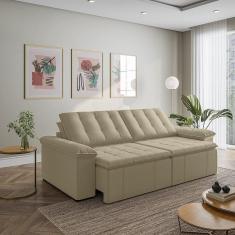 Sofá Cama Retrátil e Reclinável 4 Lugares 280cm em Veludo com Molas Palmeira Cabecasa Madeiramadeira Bege