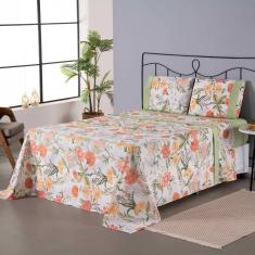 Jogo de Lençol Completo Encantare Roupa de Cama Casal Padrão Percal 180 Fios Estampado Ponto Palito Algodão 4 Peças