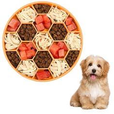 Tigela de alimentação lenta para cães, tigela de quebra-cabeça antiderrapante com favo de mel hexagonal, alimentador lento de silicone com ventosa inferior, tigelas interativas para cães de estimação