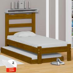 Cama De Solteiro De Madeira Com Auxiliar E 2 Colchões Imbuia Esmeralda Nemargi