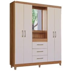Guarda Roupa Capelinha Lyon Solteiro com Espelho 4 Portas 3 Gavetas Rud Rack 