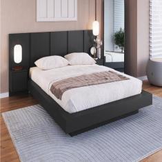 Cama Casal Queen Suspensa, Cabeceira e Mesas de Apoio 140/160 Zurique 