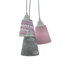 Lustre Pendente Luminária Tecidos Nuvens e Chevron Cinza e Rosa - Crie