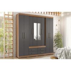 Guarda Roupa 8 Portas (2 C- Espelho) E 4 Gavetas C- Pés Nápoles Jatobá-grafite - Santos Andirá