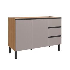 Balcão De Cozinha Para Pia 120 Cm 2 Portas 3 Gavetas Quiditá Montana/fumê