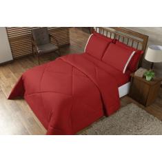 Kit Edredom Casal Queen Dupla Face Aconchego 06 Peças - Vermelho - Cas