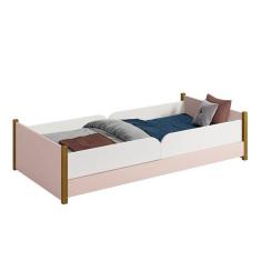Cama Evolutiva Ravi Rosa Com Pés Amadeirado, 2 Kits Grade Lateral Lisa E Colchão D20 - Reller Móveis Rosa Fosco