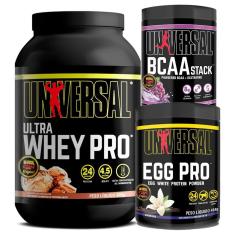 Kit  Ultra Whey Pro 900g + Egg Pro 454g + BCAA Stack 250g - Universal-Unissex