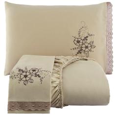 Jogo De Cama Lençol Solteiro Bordado Advance 2 Peças Avelã 100% Poliéster