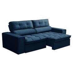 Sofá 3 Lugares Retrátil e Reclinável Nantes Veludo Azul 180 cm - Fergu