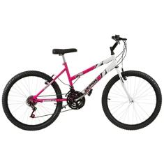 Bicicleta de Passeio Ultra Bikes Esporte Bicolor Aro 24 Reforçada Freio V-Brake,18 Marchas Feminina Rosa/Branco