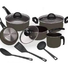 Jogo De Panelas 08 Peças Preto Antiaderente Elegan