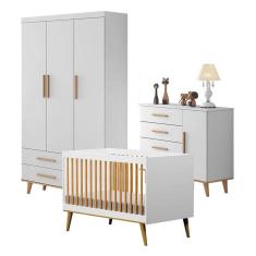 Quarto de Bebê Ludmila com Berço Ligia Branco Acetinado Bétula - Carolina Móveis