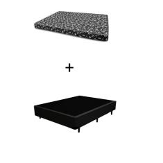 Cama Box Viúva 128 Bello Box - Tecido Sintético Preto com Colchão New York Preto D28 - 100% Espuma - 54x128x188