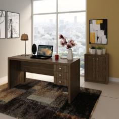 Conjunto Home Office 2 Peças Escrivaninha 3 Gavetas e Balcão 2 Portas Espresso Móveis Nogal
