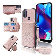 Capa carteira compatível com Motorola Moto G Power 2022/MotoG Play 2023/G Pure 2021 com alça de ombro transversal e suporte para cartão de crédito de couro para XT2165DL XT2163DL XT2165-5 XT2271-5