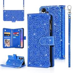 Furiet Capa carteira de bolinhas para Samsung Galaxy A05 com alça de pulso alça de ombro com zíper bolsa flip com glitter brilhante suporte para cartão de crédito acessórios capa de celular para Ao5 A