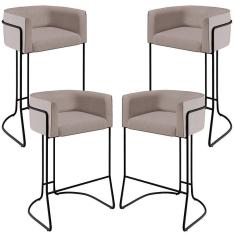 Kit 04 Banquetas Fixa Preto Linho Bege C-107