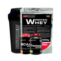 Kit Whey Protein 500g + BCAA 100g + Thermo Start 120g + Coqueteleira -