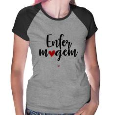 Baby Look Raglan Enfermagem por amor - Foca na Moda, Cinza, Preto, G