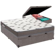 Cama Box Baú Cinza E Colchão Light Espuma D33 Casal Ortobom