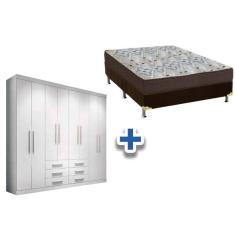 Cama Box Casal + Colchão D45 Ortobom + Guarda Roupa Master 8.6 Branco